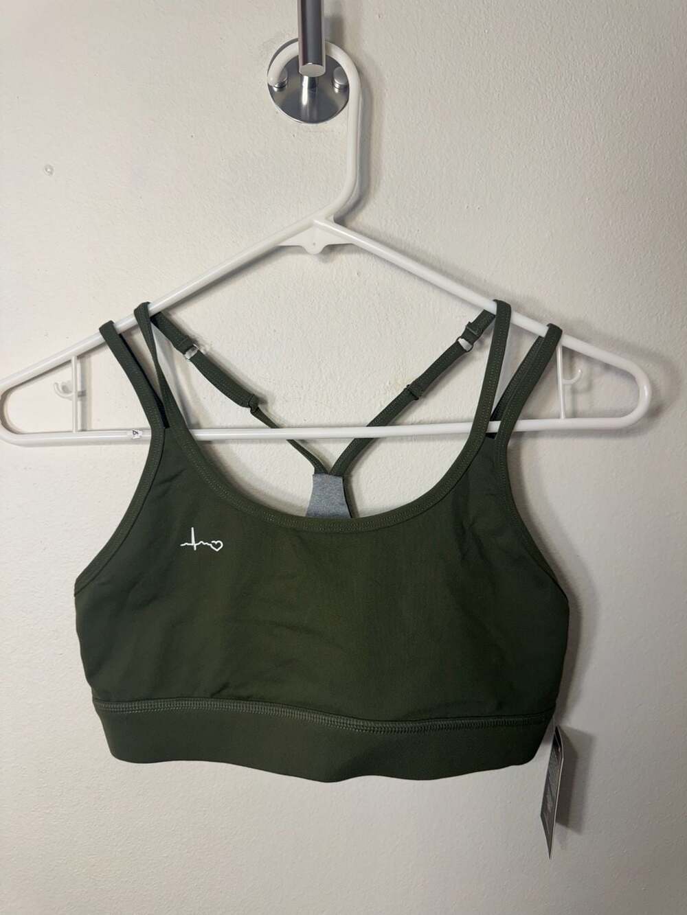 Never Skip Monday Olive Green Strappy Sports Bra with Adjustable Straps